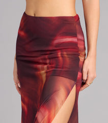 Sunset Glow Abstract Print Mesh Maxi Skirt
