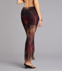 Night Out Muse Abstract Print Mesh Maxi Skirt