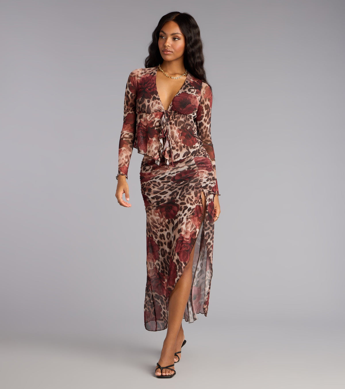 Untamed Bloom High-rise Slit Midi Skirt