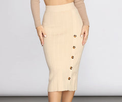 Button Detail Sweater Midi Skirt