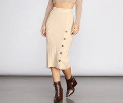 Button Detail Sweater Midi Skirt