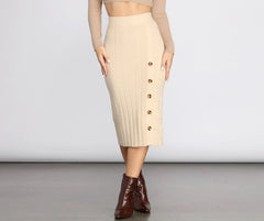 Button Detail Sweater Midi Skirt
