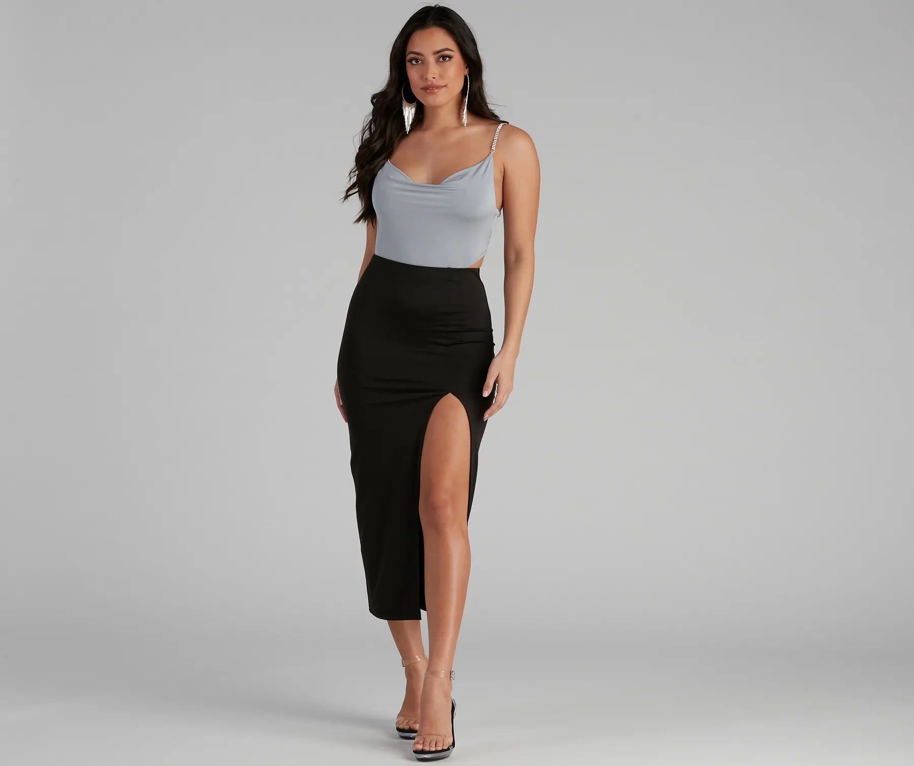 Basic High Slit Midi Skirt