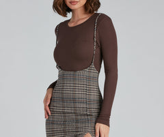 Always On Point Plaid Suspender Skirt