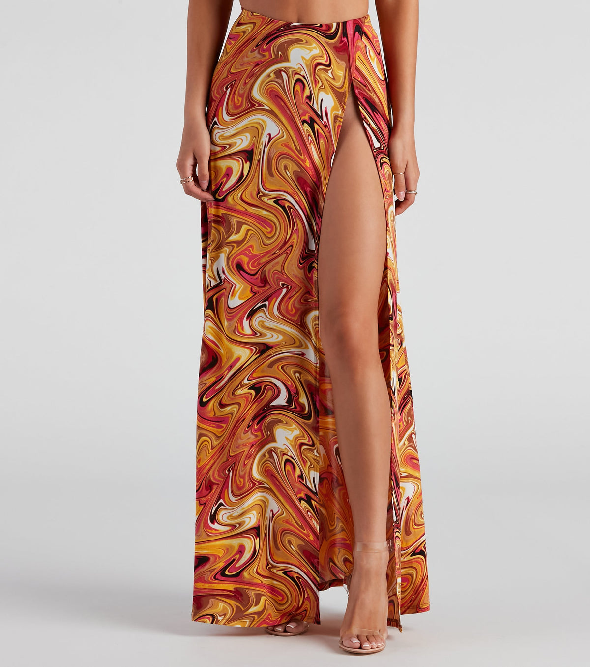 Retro Swirls Slit Maxi Skirt