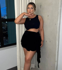 Major Flirt Drop Waist Smooth Knit Ruffled Mini Skirt