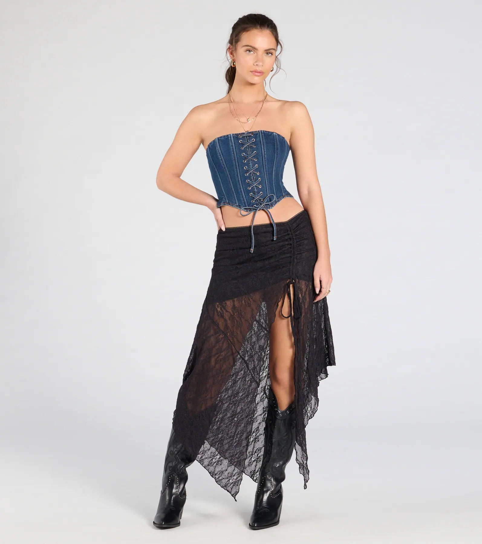 Breezy Boho Sheer Lace Asymmetric Maxi Skirt