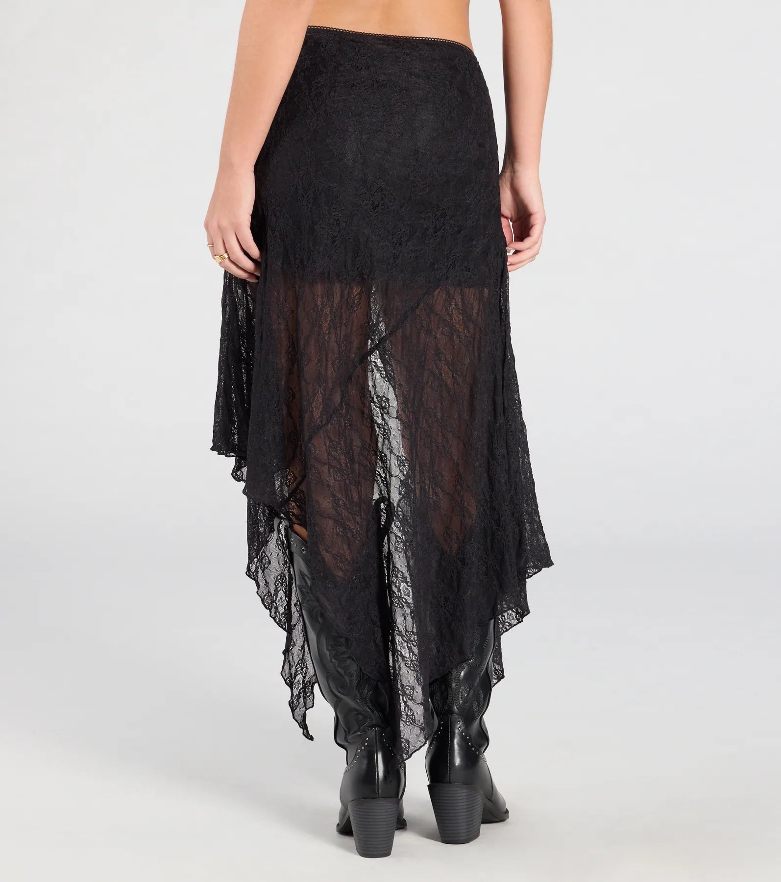 Breezy Boho Sheer Lace Asymmetric Maxi Skirt