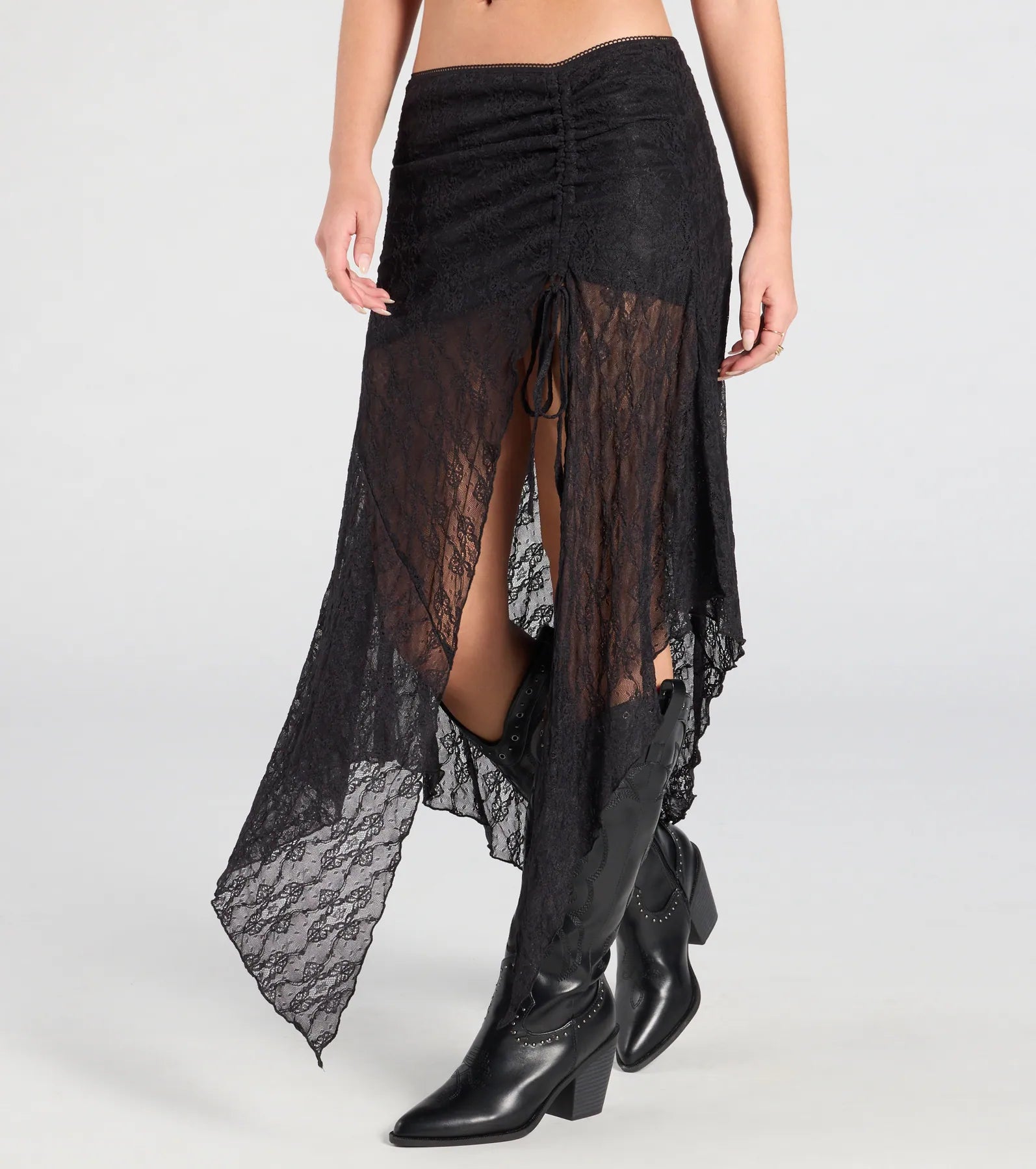 Breezy Boho Sheer Lace Asymmetric Maxi Skirt