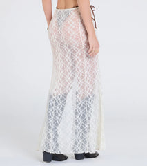 Sheer Romantic High-Rise Slit Lace Maxi Skirt