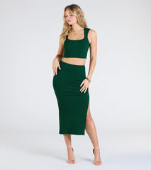 Elevated Era Ribbed Knit High Slit Midi Skirt