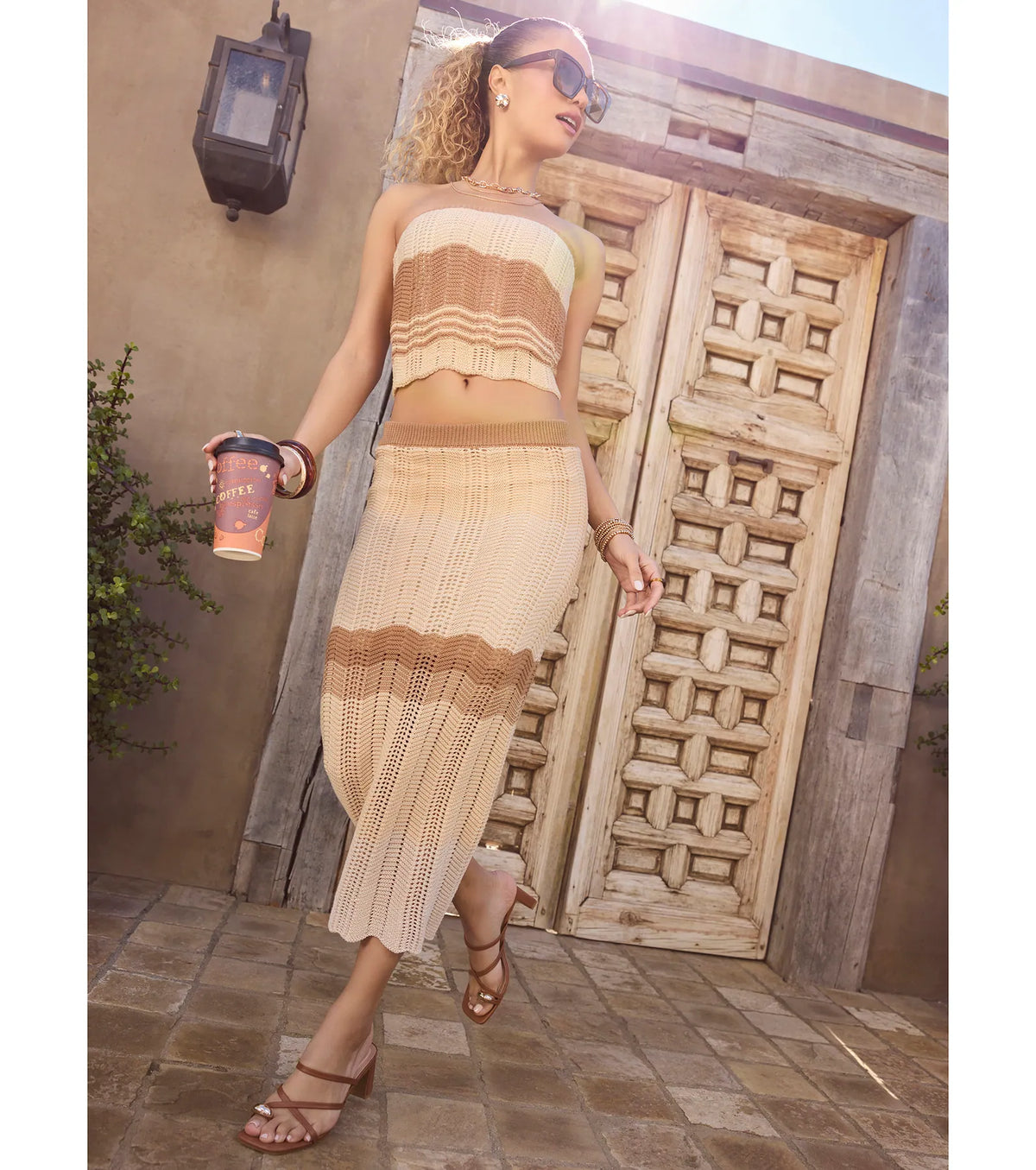 Trendy Match Chevron Knit Midi Skirt