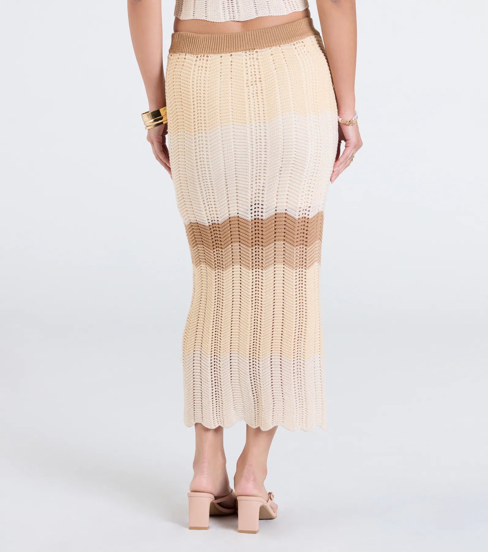 Trendy Match Chevron Knit Midi Skirt