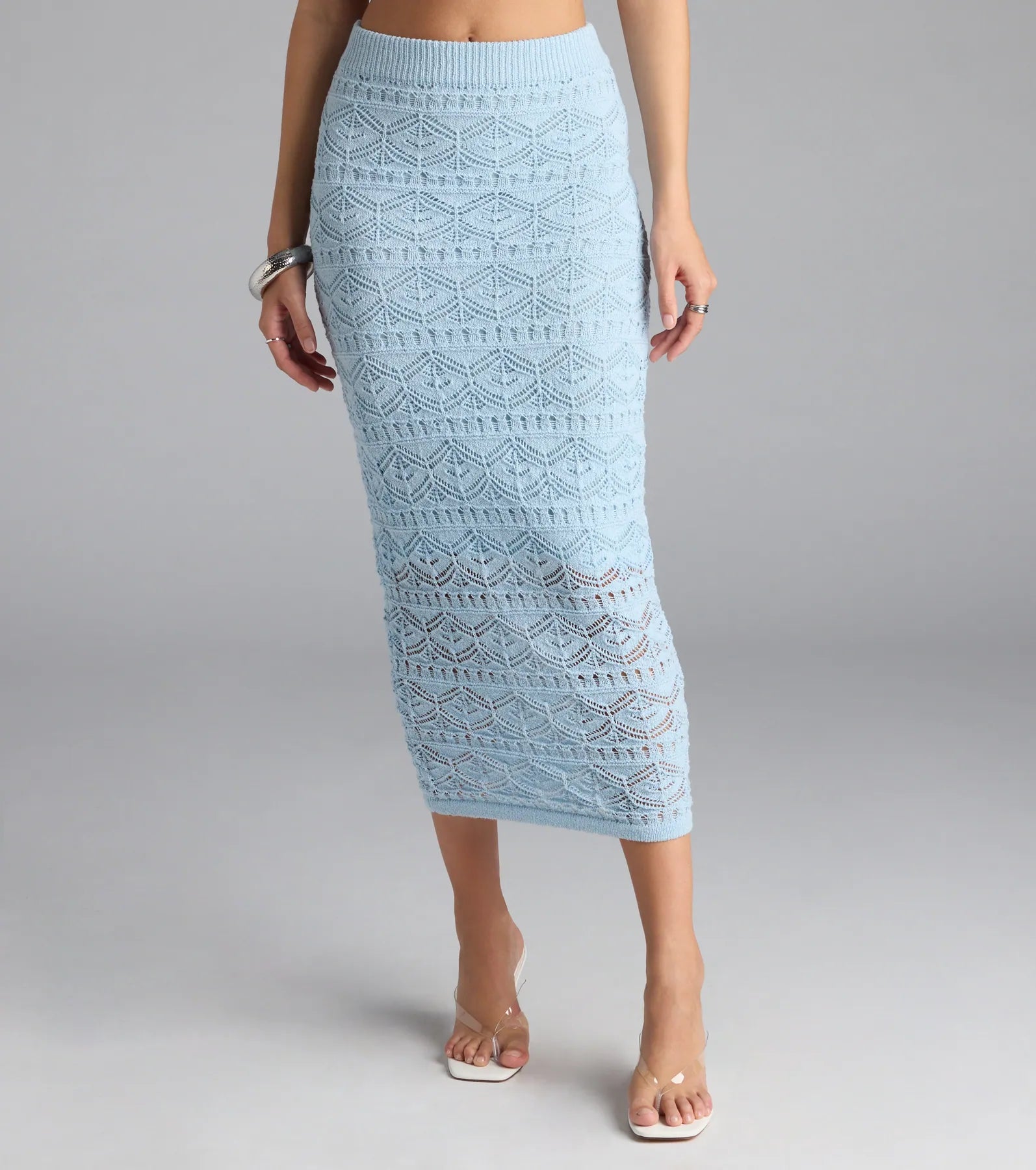 Blissful View Crochet Knit Midi Skirt
