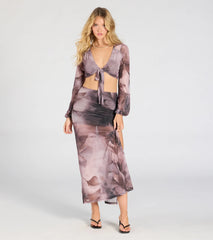 Heavenly Match Floral Slit Midi Skirt