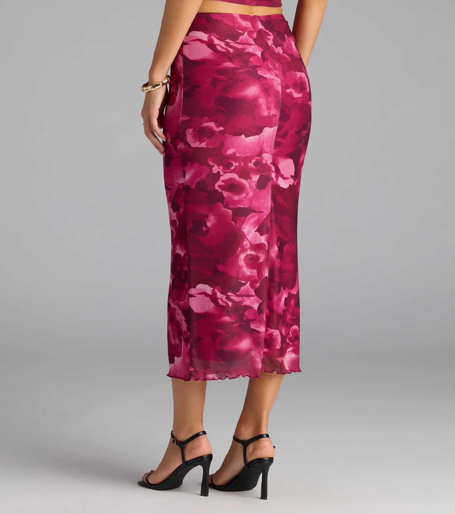 Sultry Bloom Floral Mesh Maxi Skirt