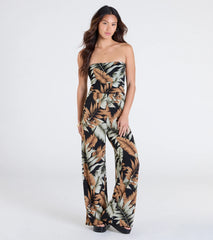 Tropical Breeze Strapless Wide-Leg Jumpsuit