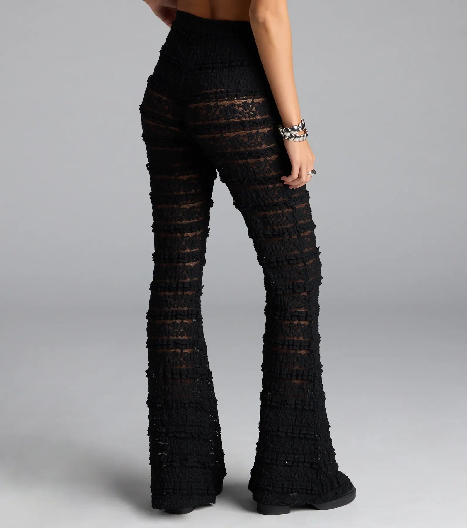 Make A Statement Sheer Lace Flare Pants