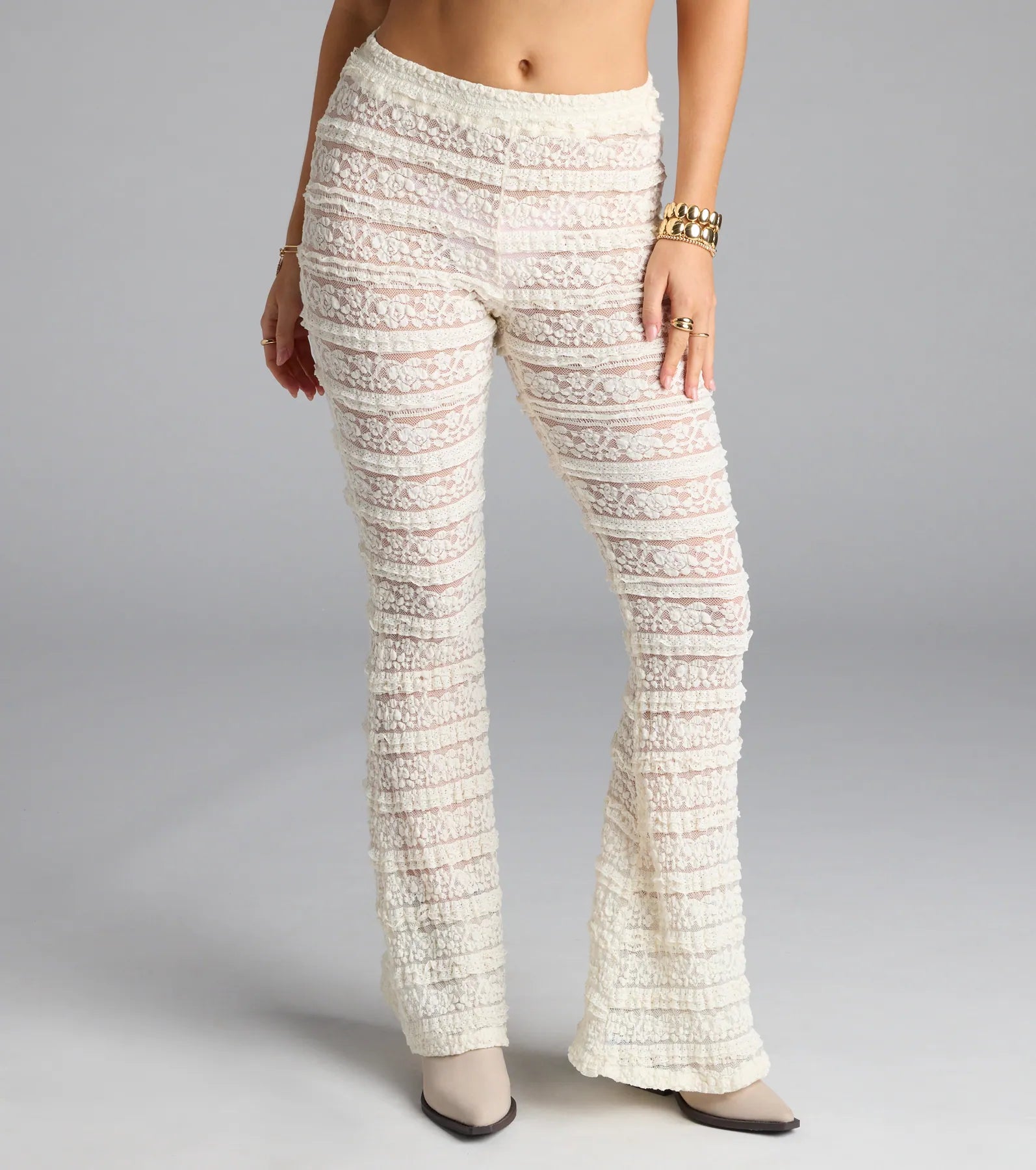 Make A Statement Sheer Lace Flare Pants