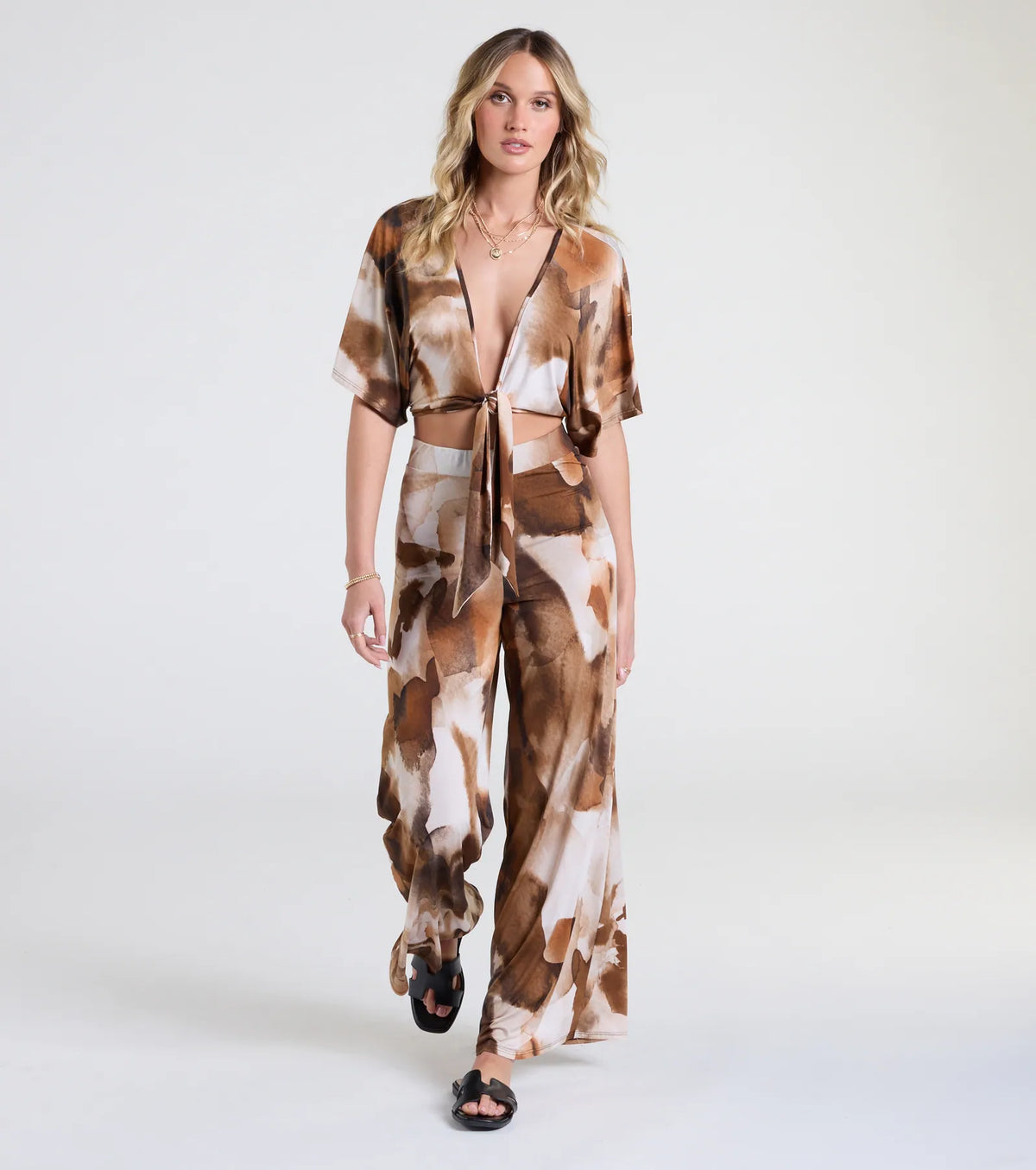 Off To Paradise Wide-Leg Abstract Pants