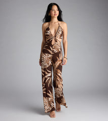 Tropic Time Halter Cutout Wide-Leg Jumpsuit