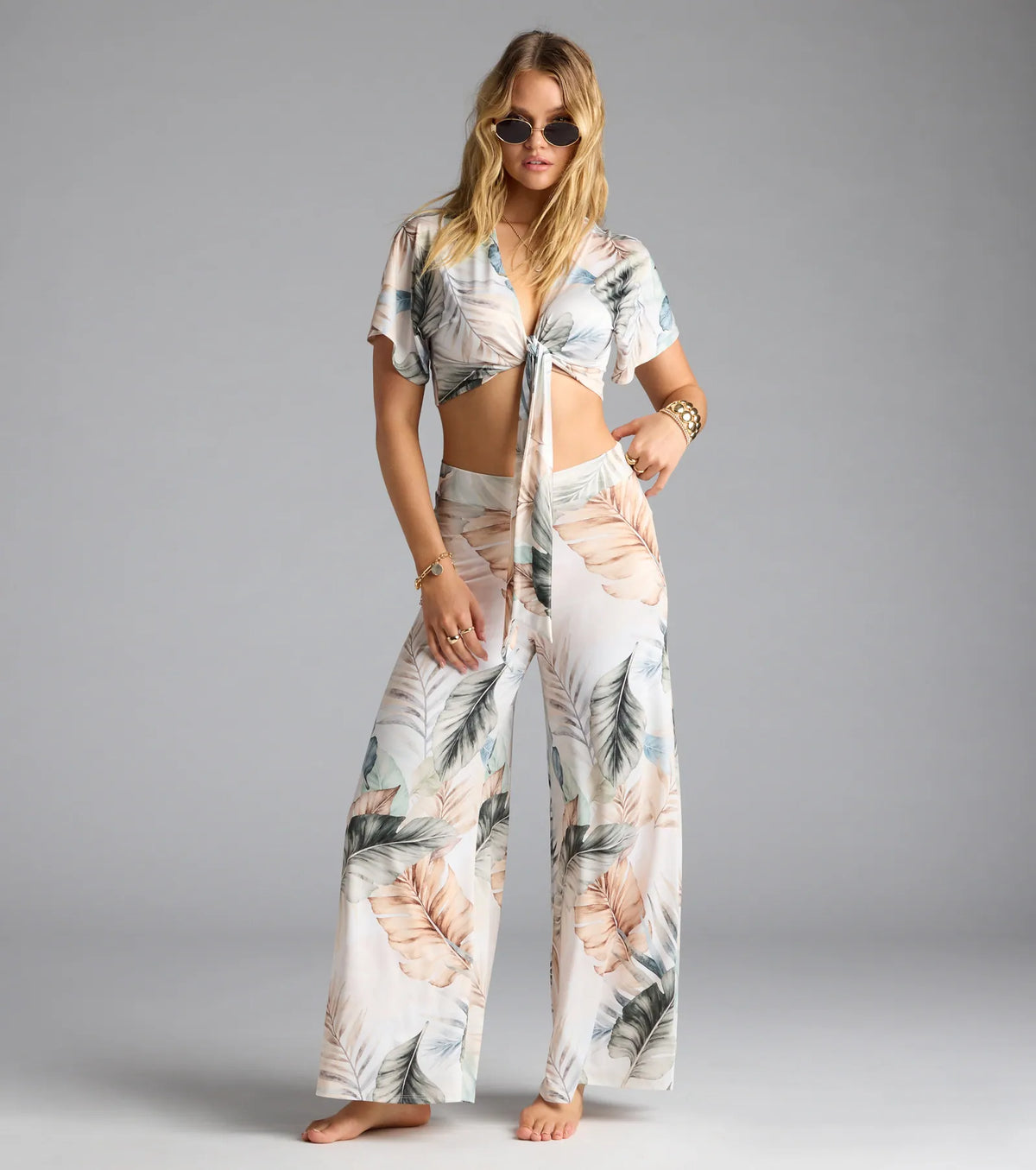 Mornings In Tulum Tropical Wide-Leg Pants