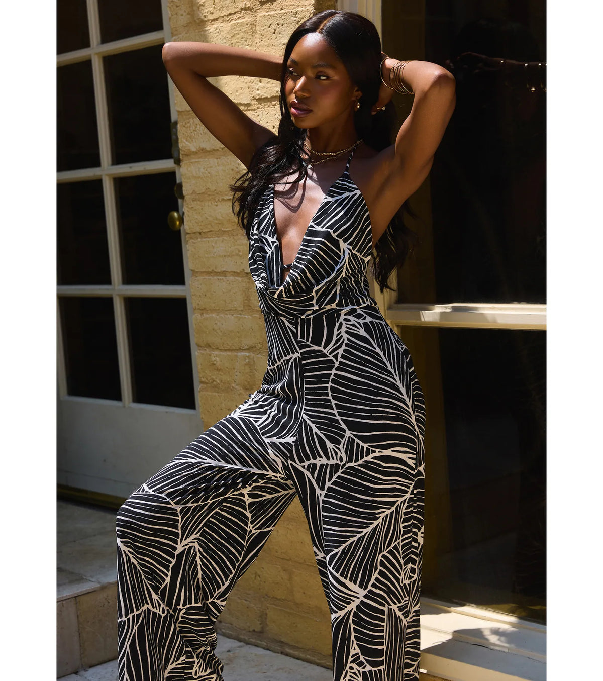 Tropic Like It's Hot Wide Leg Cowl Neck Jumpsuit