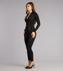 Shine On Rhinestone Zip-Up Jumpsuit