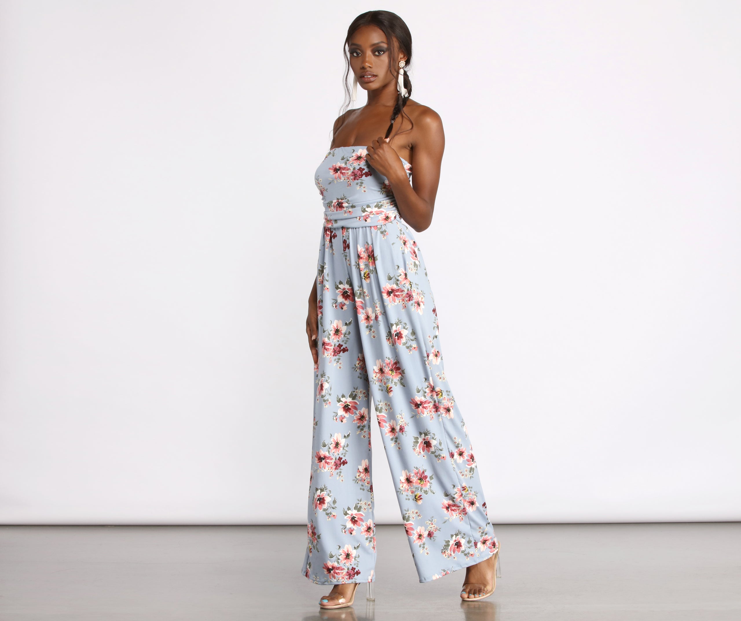 Tropical Floral Sleeveless Wide Leg Jumpsuit