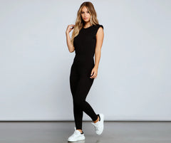 Trendy Moves Padded Shoulder Jumpsuit