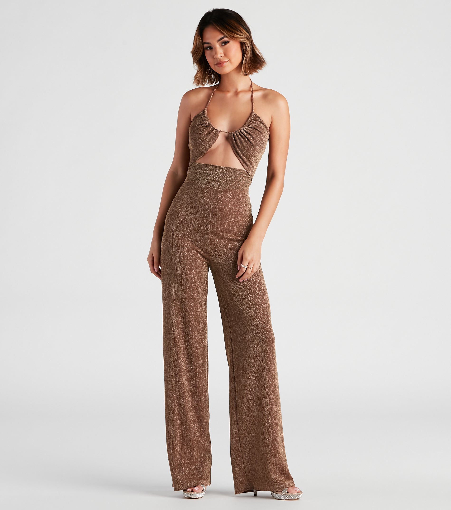 Miss Sparkle Halter Knit Jumpsuit