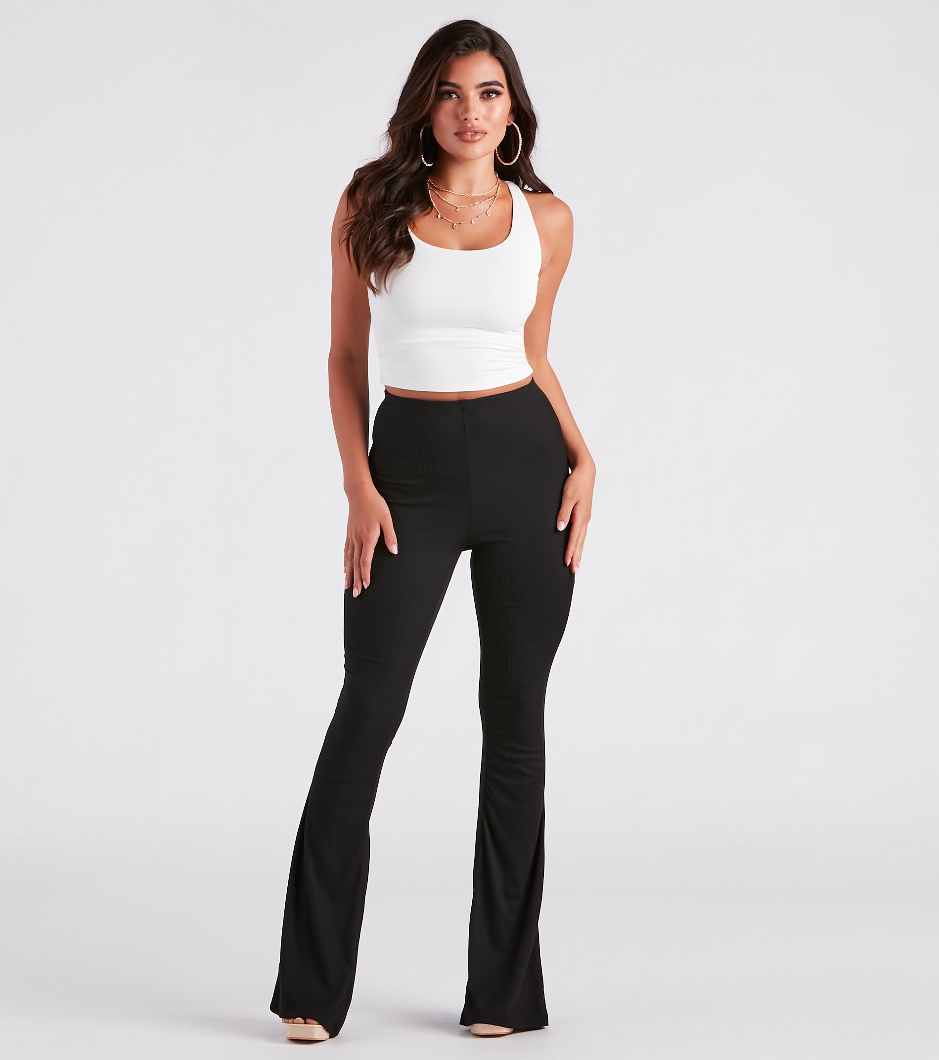 Trendy Babe Ribbed Knit Flare Pants