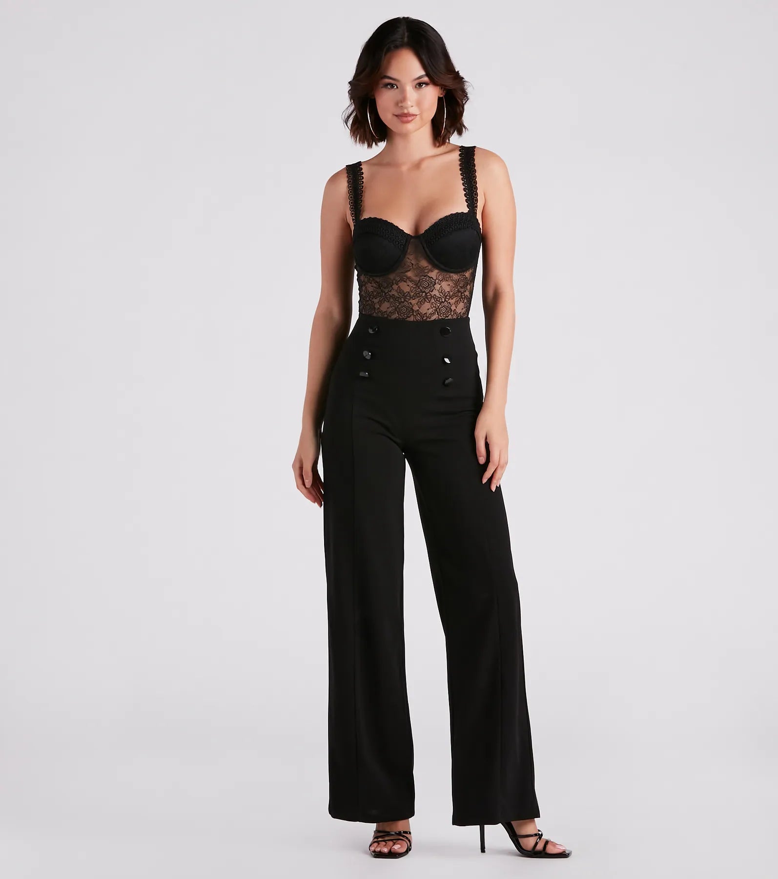 Sleek In Crepe Button Wide-Leg Pants