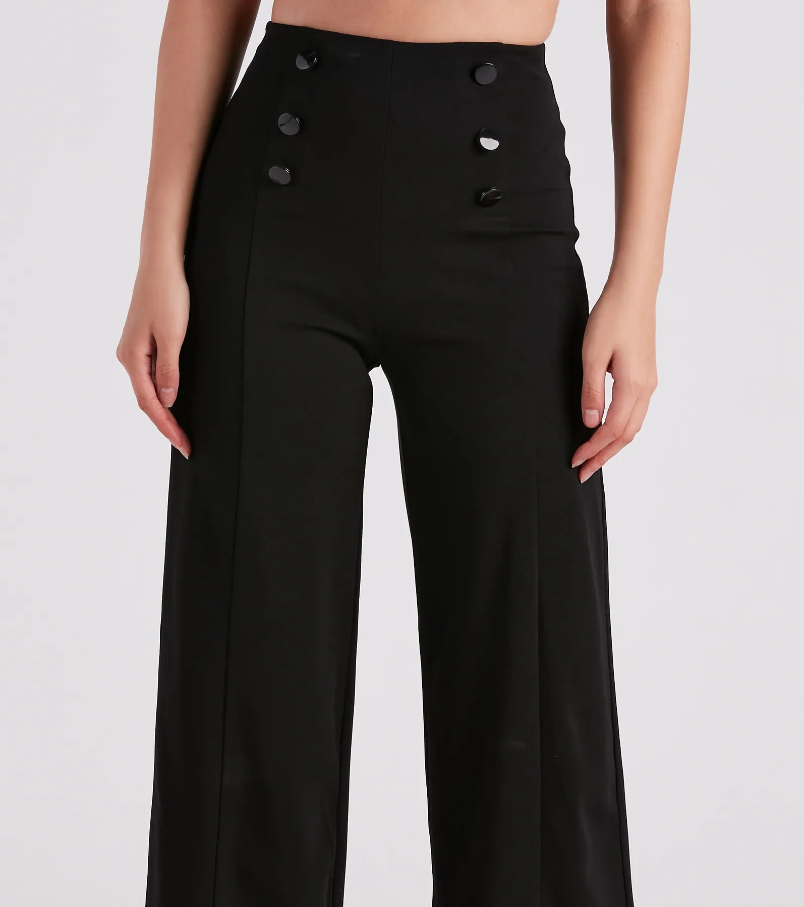 Sleek In Crepe Button Wide-Leg Pants