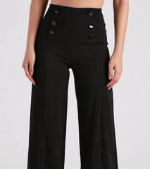 Sleek In Crepe Button Wide-Leg Pants