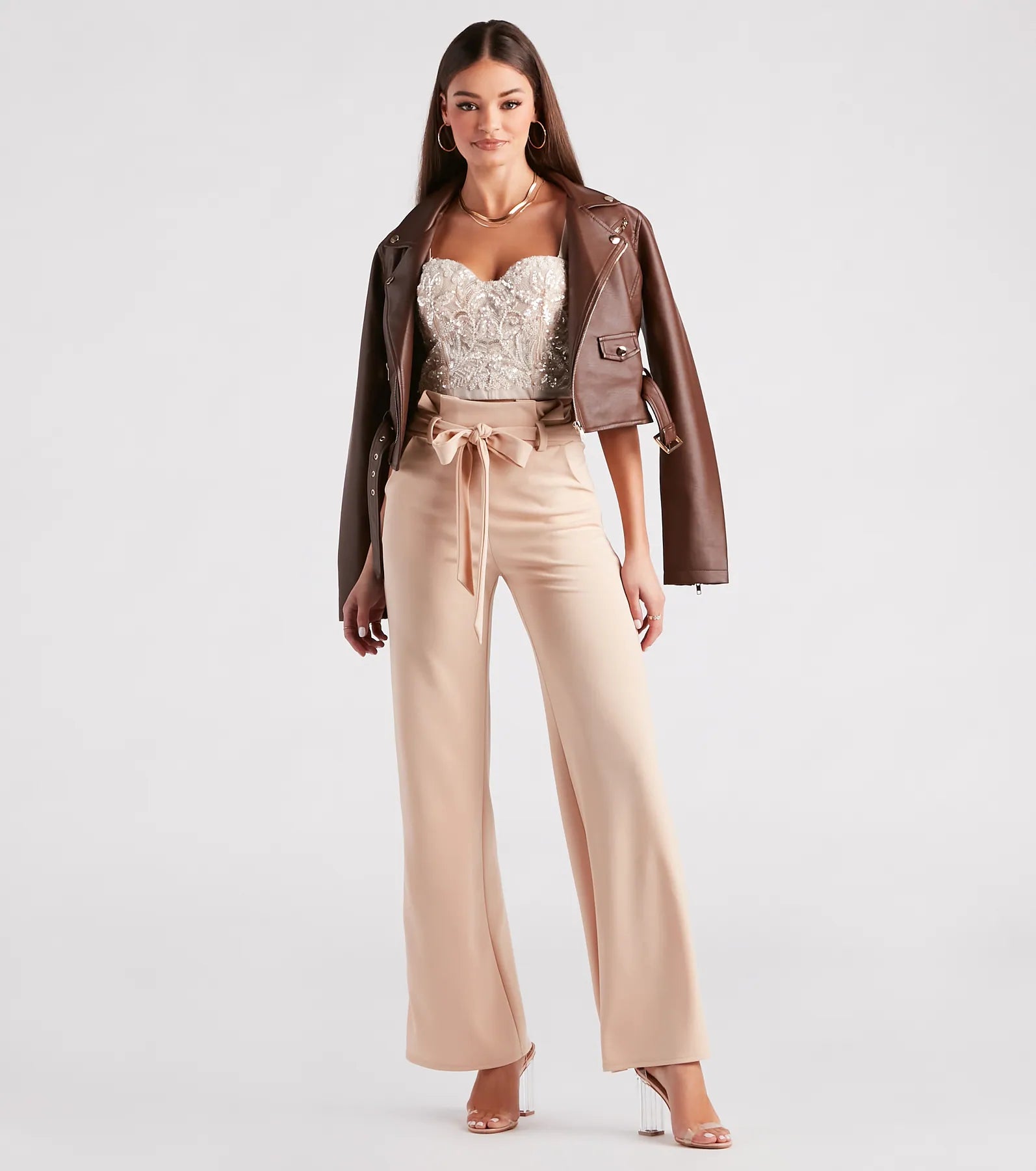 Workwear Chic Paperbag Wide-Leg Pants