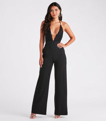Chic Vibes Plunging Lace And Crepe Jumpsuit