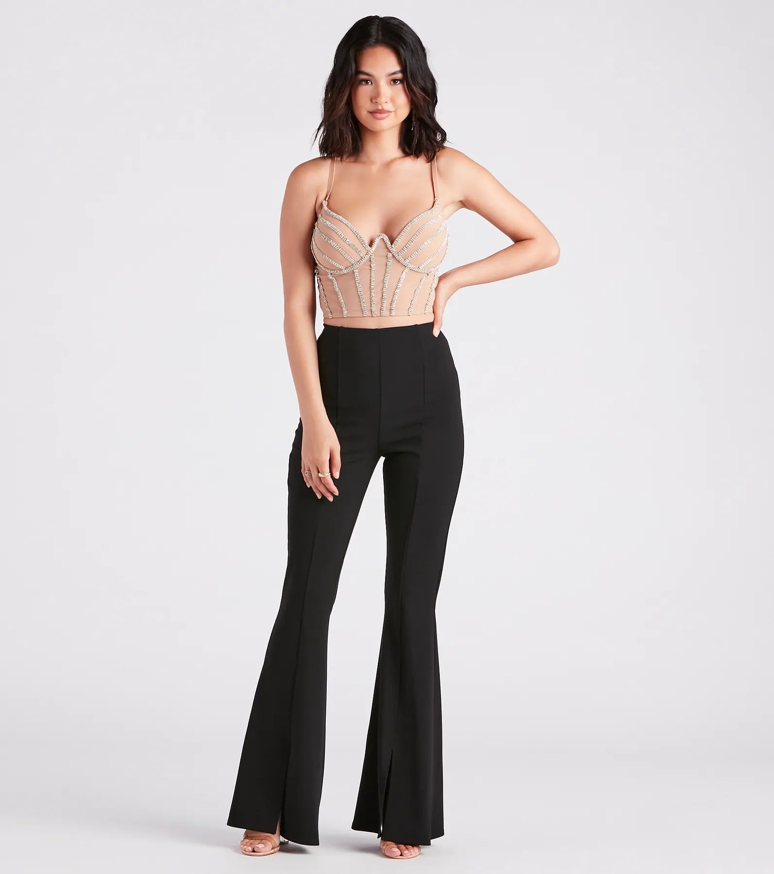 Split Decision Crepe Flare Pants