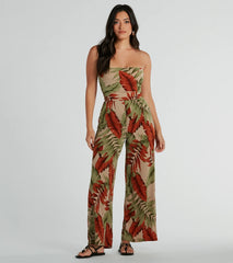 Vacay Mood Strapless Tropical Knit Jumpsuit