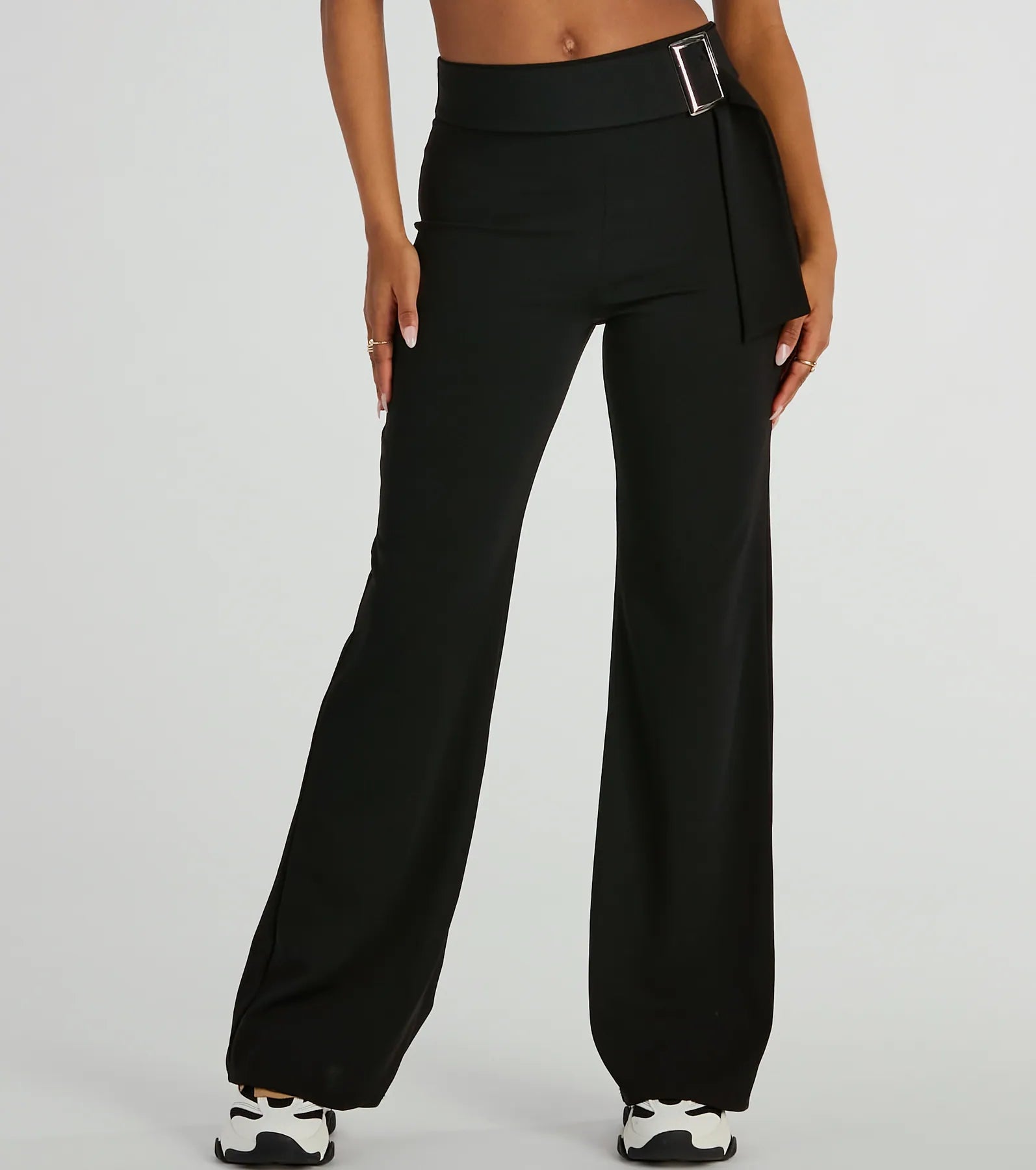 Walk The Walk High Rise Belted Crepe Trouser Pants