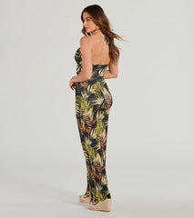 Tropical Cutie Halter Cutout Wide-Leg Jumpsuit