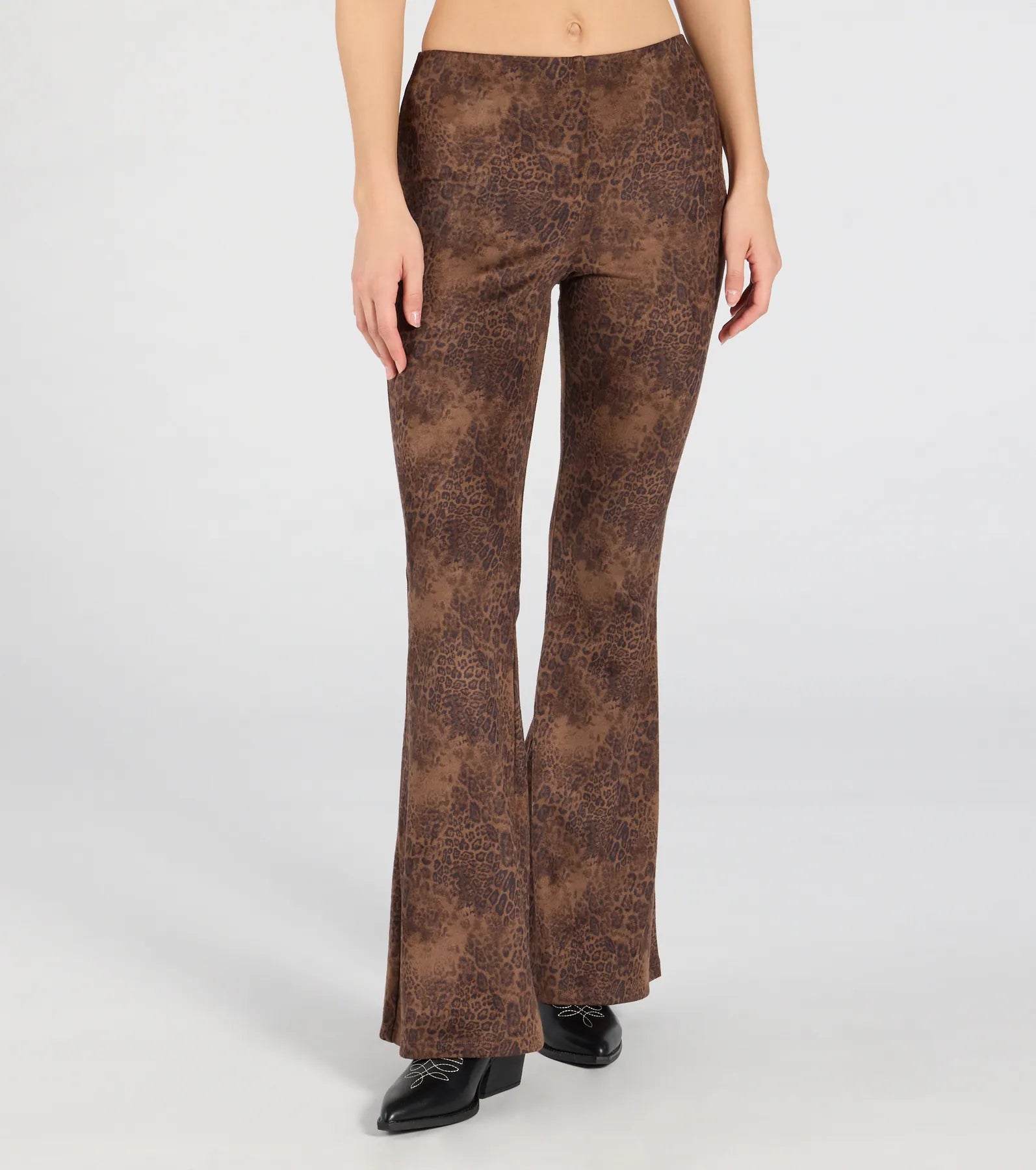 Sassy Trend Leopard Faux Suede Flare Pants