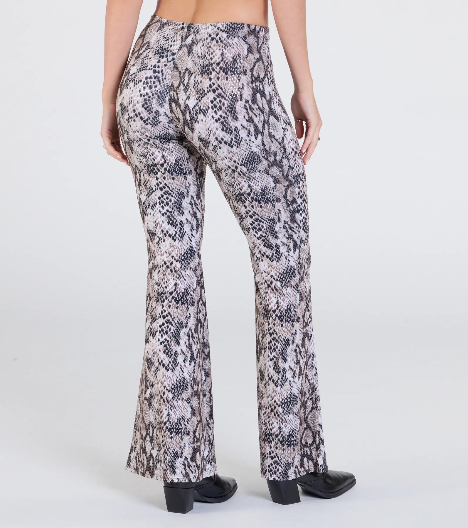Slithering Impression Snake Print Sequin Flare Pants
