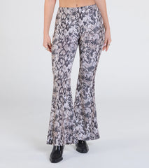 Slithering Impression Snake Print Sequin Flare Pants
