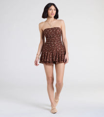 Smell The Roses Strapless Floral Lace Romper