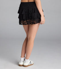 Cutesy Trend Drop Waist Ruffled Lace Mini Skort