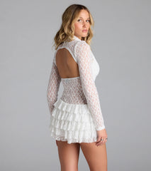 Playful Style Open Back Ruffle Lace Romper
