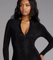 Sultry Sparkle Rhinestone Zip-Up Romper