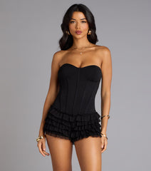 Playful Trouble Lace-Up Ruffle Romper