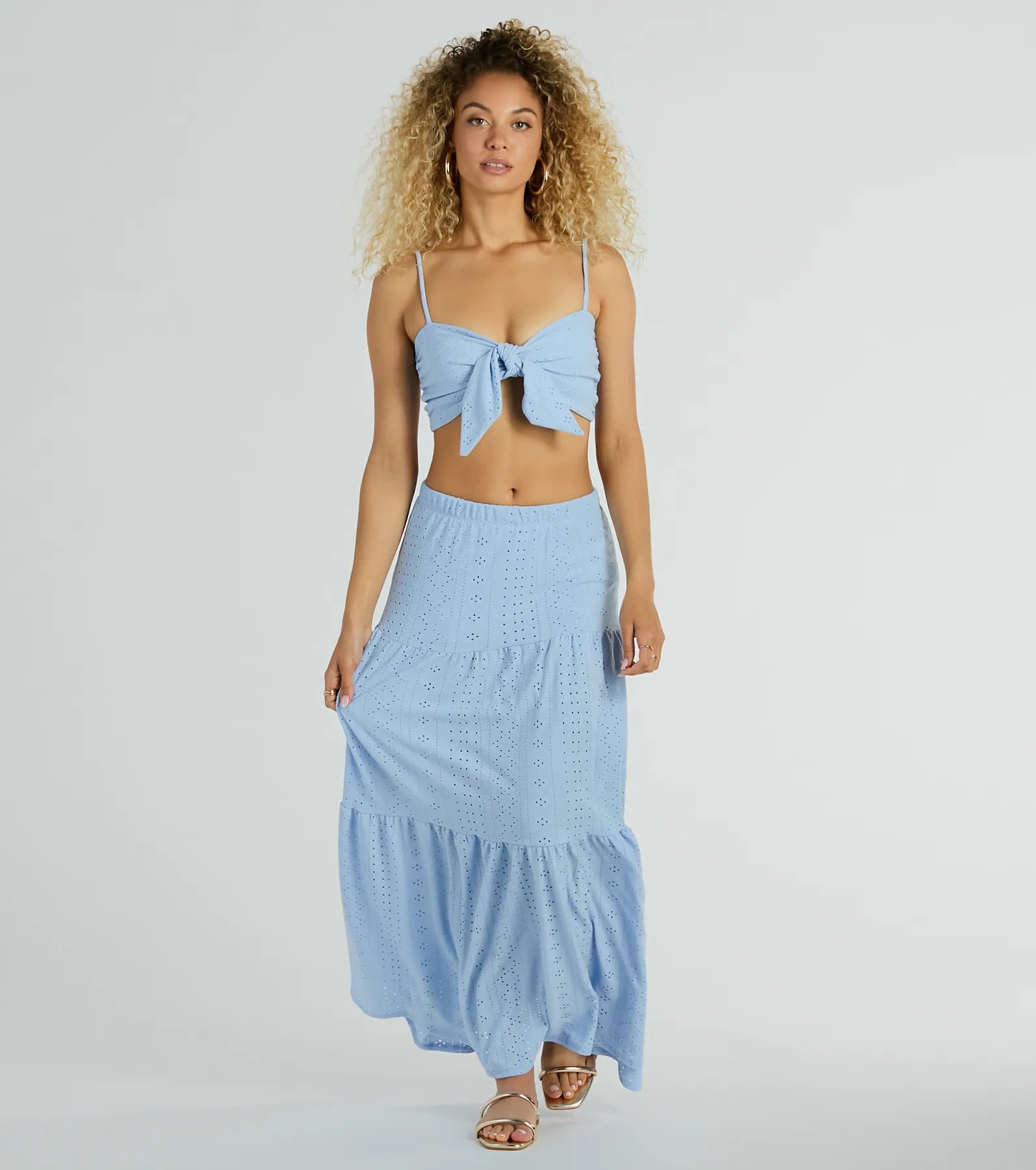Spring Breeze Ruffled Eyelet Maxi Skirt